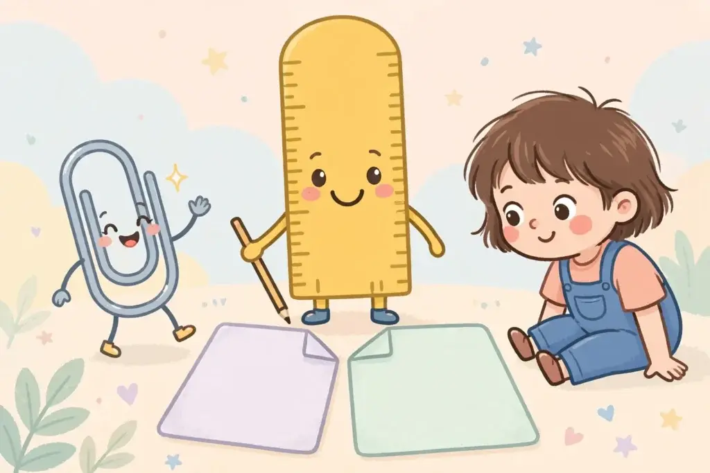 Cartoon illustration comparing A4 and US Letter paper side by side, showing A4 taller and narrower and US Letter shorter and wider.