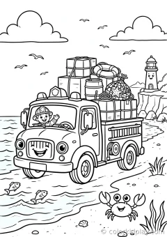 Coloring page of related coloring collections carrying cargo by the seaside.