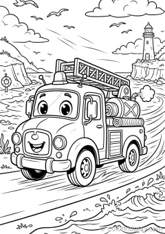 Coloring page of related coloring collections with motion lines showing speed by the seaside.