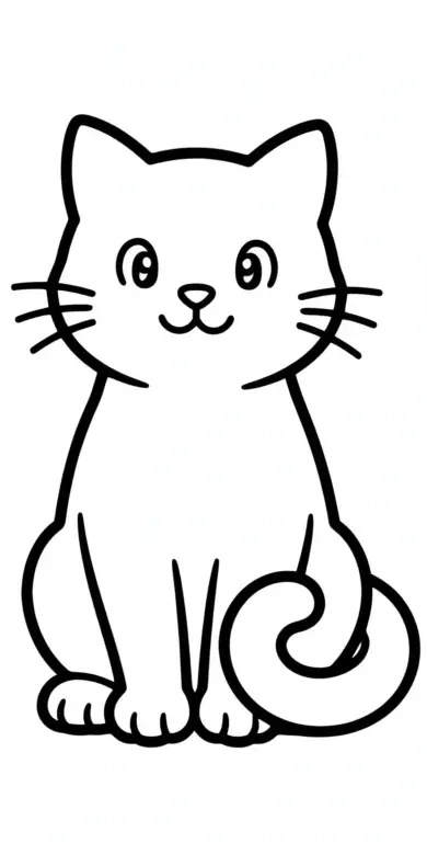 Simple line drawing of a cat sitting upright facing forward