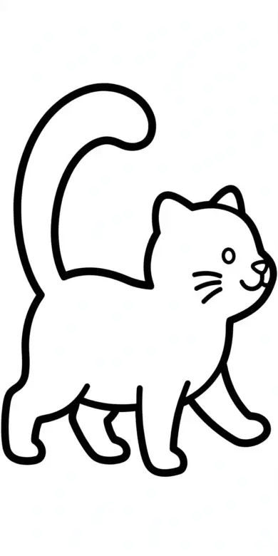 Simple line drawing of a cat walking in side view