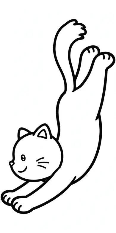 Line drawing of a cat stretching with paws extended