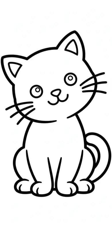 Line drawing of a sitting cat with tilted head
