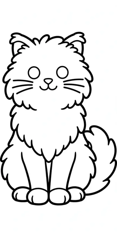 Line drawing of a fluffy long-haired cat sitting