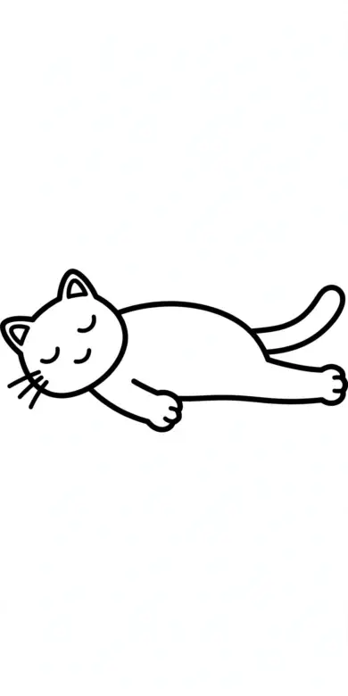 Line drawing of a cat lying stretched on its side