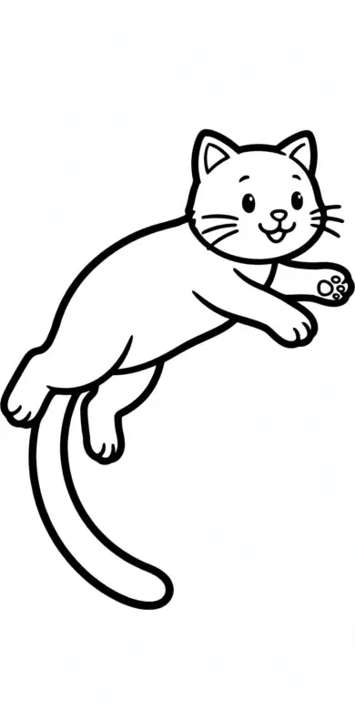 Line drawing of a cat jumping mid-air