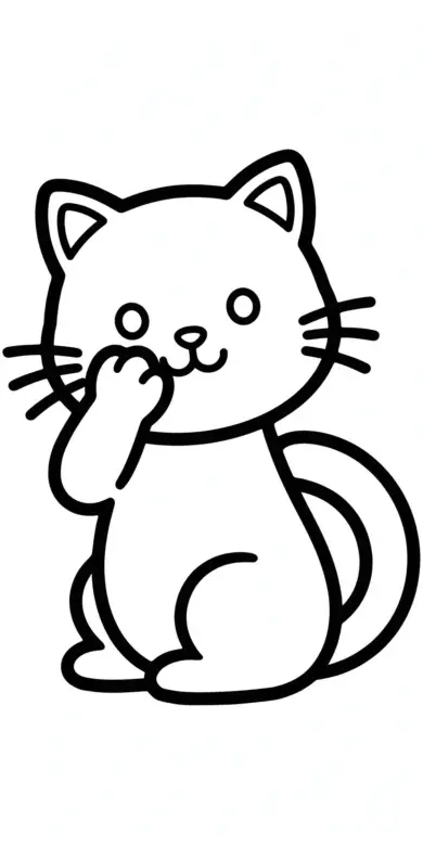 Line drawing of a cat washing its face