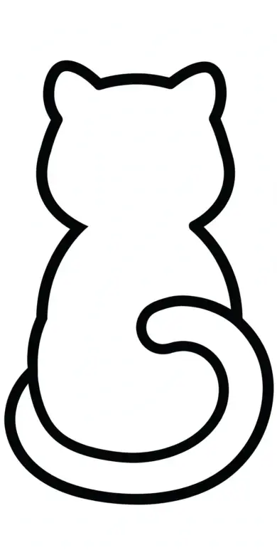 Line drawing of a cat sitting viewed from behind