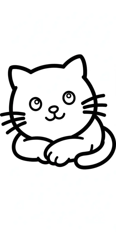 Line drawing of a cat resting chin on paws