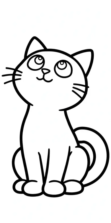 Line drawing of a sitting cat looking up