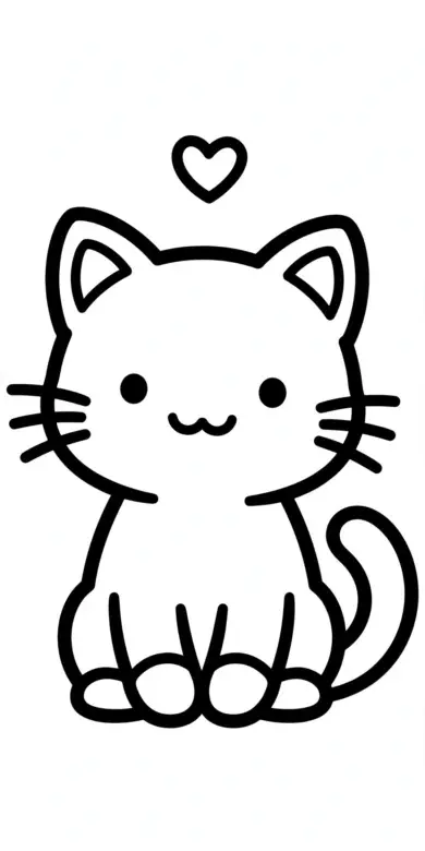 Line drawing of a cat sitting with a heart above