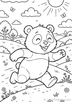 Coloring page of climbing running happily on a hill at sunset.
