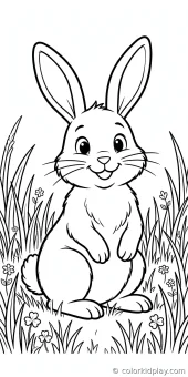 Coloring page from the Rabbits in the Meadow section of Rabbit Coloring Pages.