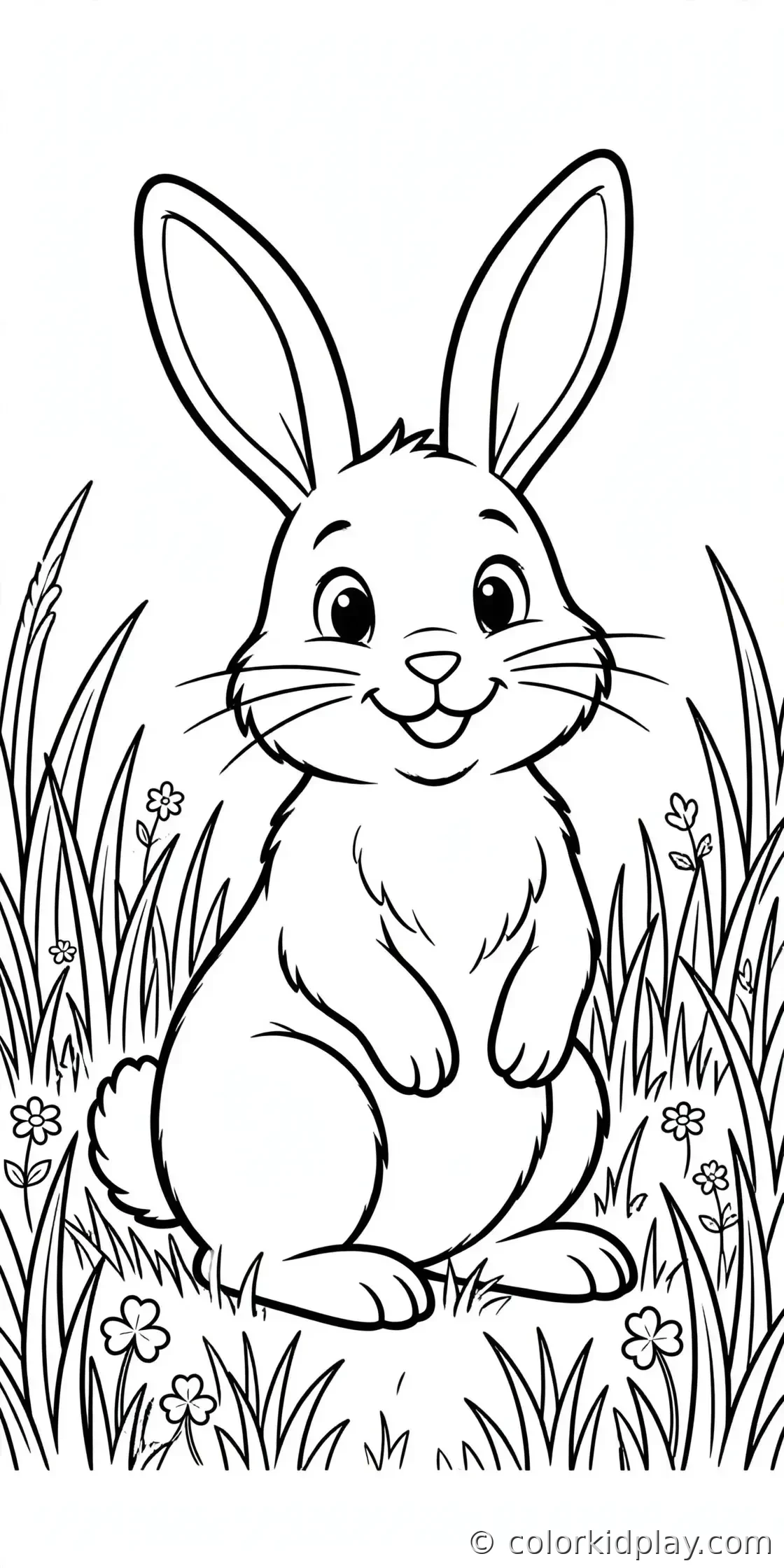 Coloring page from the Rabbits in the Meadow section of Rabbit Coloring Pages.