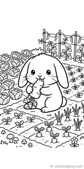 Coloring page from the Rabbits in the Meadow section of Rabbit Coloring Pages.