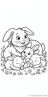 Coloring page from the Rabbits in the Meadow section of Rabbit Coloring Pages.