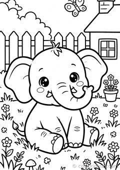 Coloring page of water drinking water from a pond in a sunny meadow.