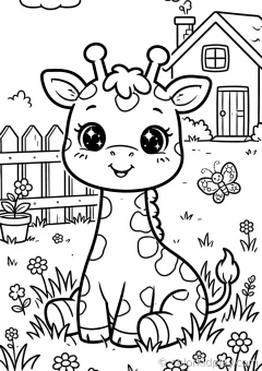 Coloring page of friends and fun moments sitting in green grass in a flower garden.