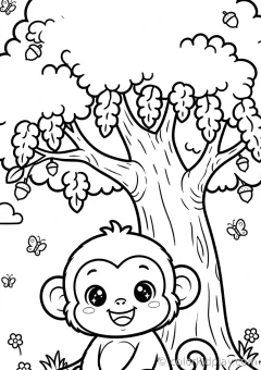 Coloring page of playful monkey moments walking along a path in a cozy backyard.