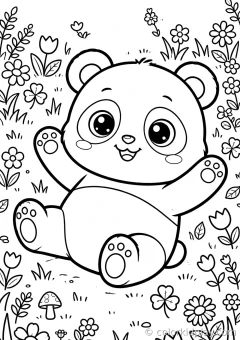 Coloring page of more animal rolling playfully on the ground beside a small pond.