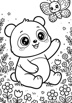 Coloring page of pandas at snack time drinking water from a pond beside a small pond.