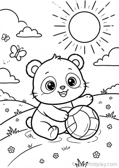 Coloring page of playing playing with a friend in a flower garden.
