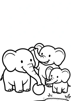 Coloring page of broadest elephant collection playing with a ball beside a small pond.