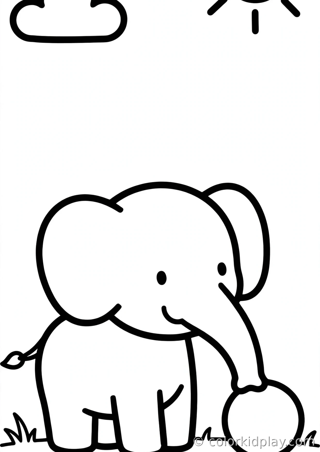 Coloring page of everyday adventures playing with a ball in a sunny meadow.