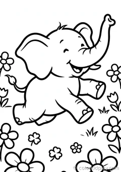 Coloring page of everyday adventures running happily in a flower garden.
