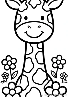 Coloring page of fun surprises looking at the viewer with a smile in a flower garden.