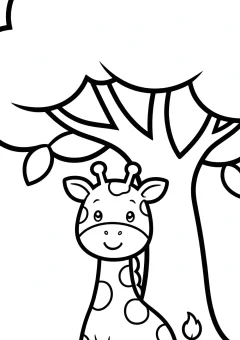 Coloring page of giraffes on the move sitting under a tree under a big tree.