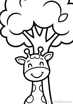 Coloring page of rest and cozy moments looking at the viewer with a smile under a big tree.