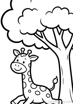 Coloring page of rest and cozy moments running happily under a big tree.