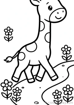 Coloring page of rest and cozy moments walking along a path in a flower garden.