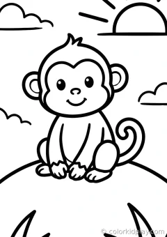 Coloring page of cozy and calm pages sitting in green grass on a hill at sunset.