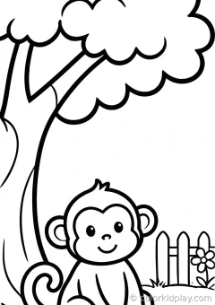 Coloring page of cozy and calm pages sitting under a tree in a cozy backyard.