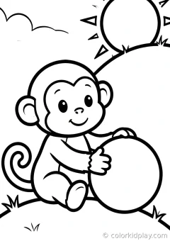 Coloring page of for quiet time playing with a ball on a hill at sunset.