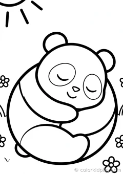 Coloring page of more animal sleeping curled up peacefully in a sunny meadow.