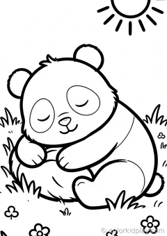 Coloring page of smiles sleeping curled up peacefully in a sunny meadow.