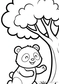 Coloring page of waves running happily under a big tree.