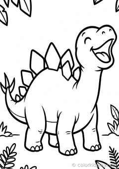 Coloring page of count the spikes roaring joyfully in a prehistoric jungle.