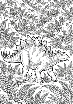 Coloring page of anatomy up close walking through ferns in a fern valley.
