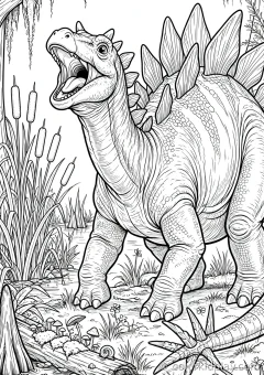 Coloring page of scale roaring joyfully at the edge of a swamp.